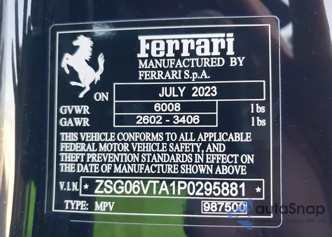 2023 Ferrari Purosangue z USA, uszkodzony, nr VIN ZSG06VTA1P0295881